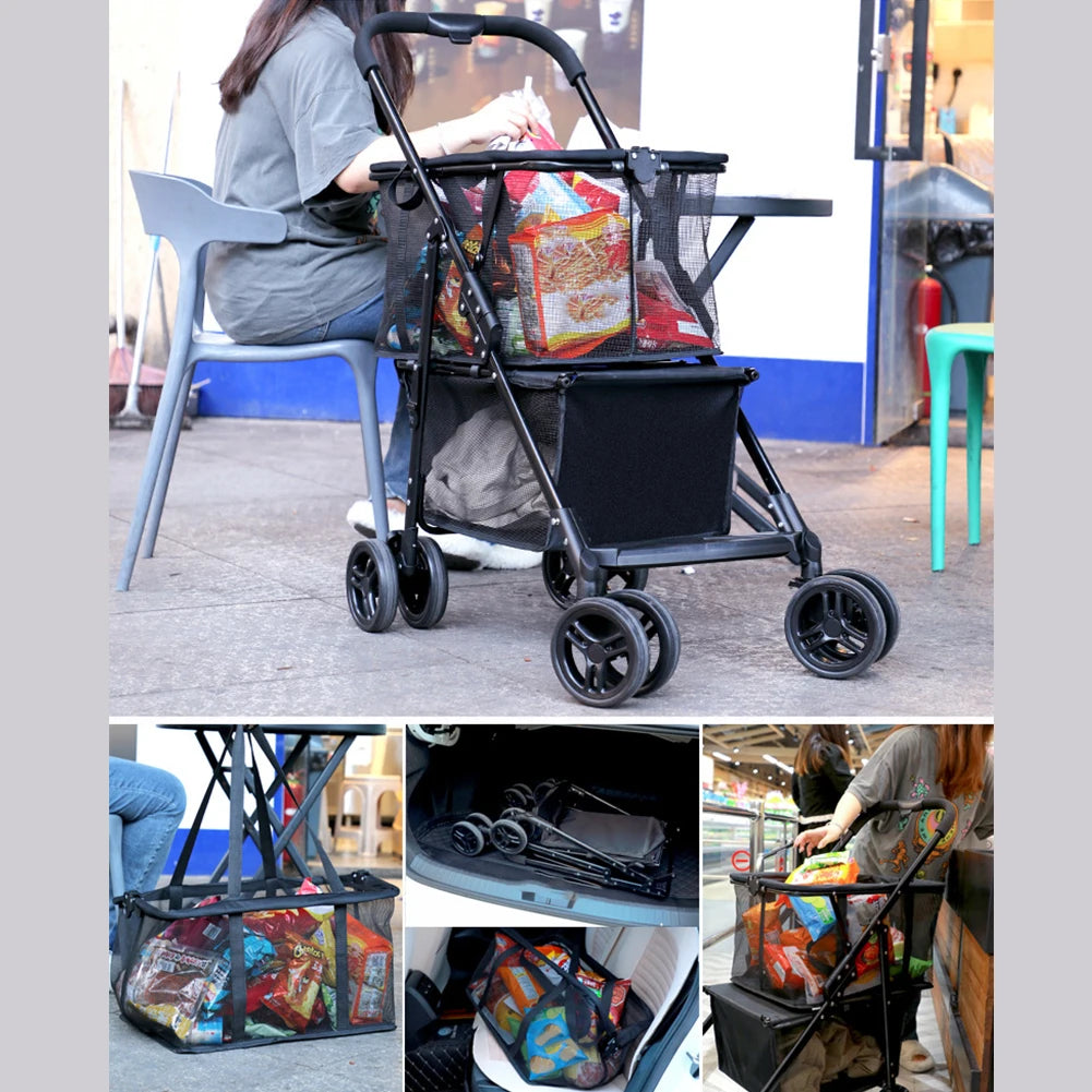 Functional Collapsible Carts Shopping Multifunctional Collapsible Cart Utility Trolley Cart Personal Shopping Cart or Pet Stroll