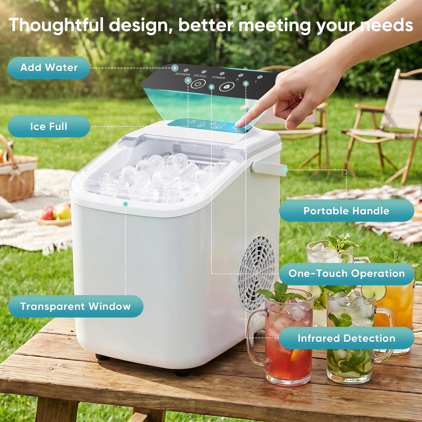 Portable Countertop Ice Maker With Scoop For Home Kitchen