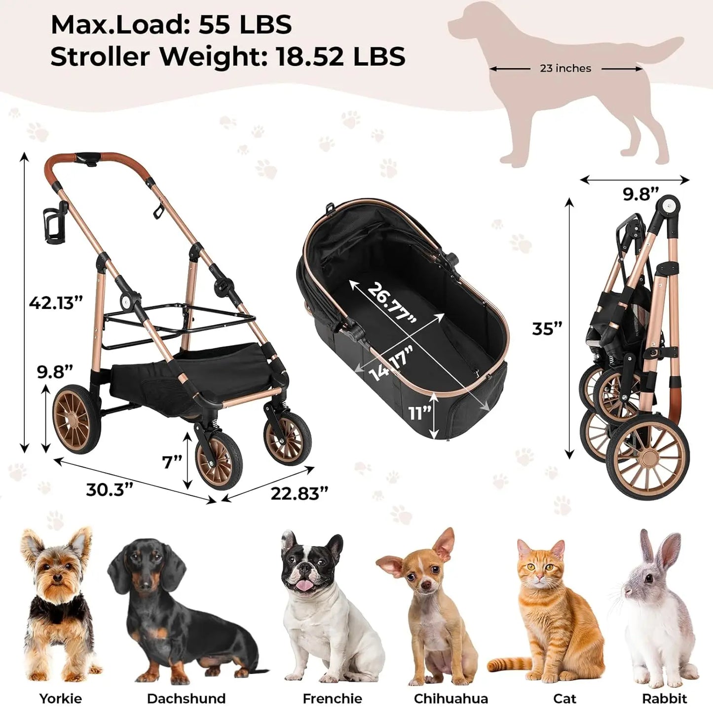 All Terrain Foldable Pet Stroller With Carrier