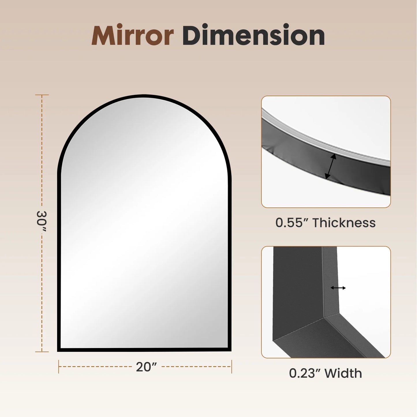 JHK Arched Metal Framed Bathroom Mirror For Wall Hanging