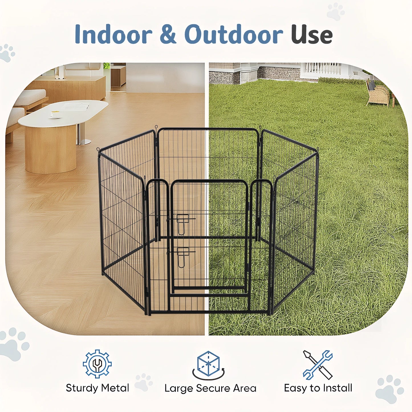 JHK Foldable Metal Dog Playpen 6 Panels