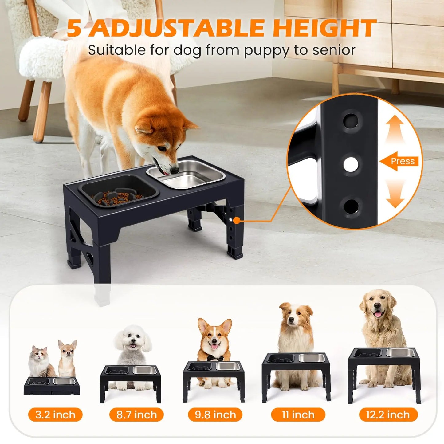 Two In One Elevated Slow Feeder Dog Bowls Foldable Stand