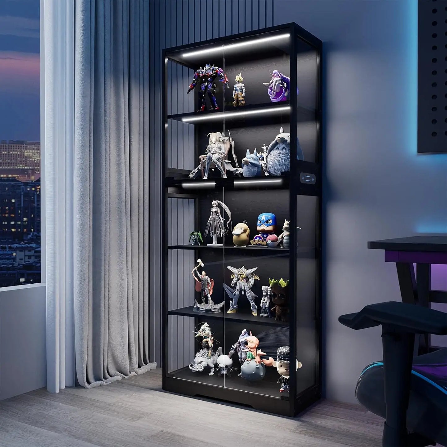 Zhilu 5-Tier Glass Display Cabinet With Led Lights