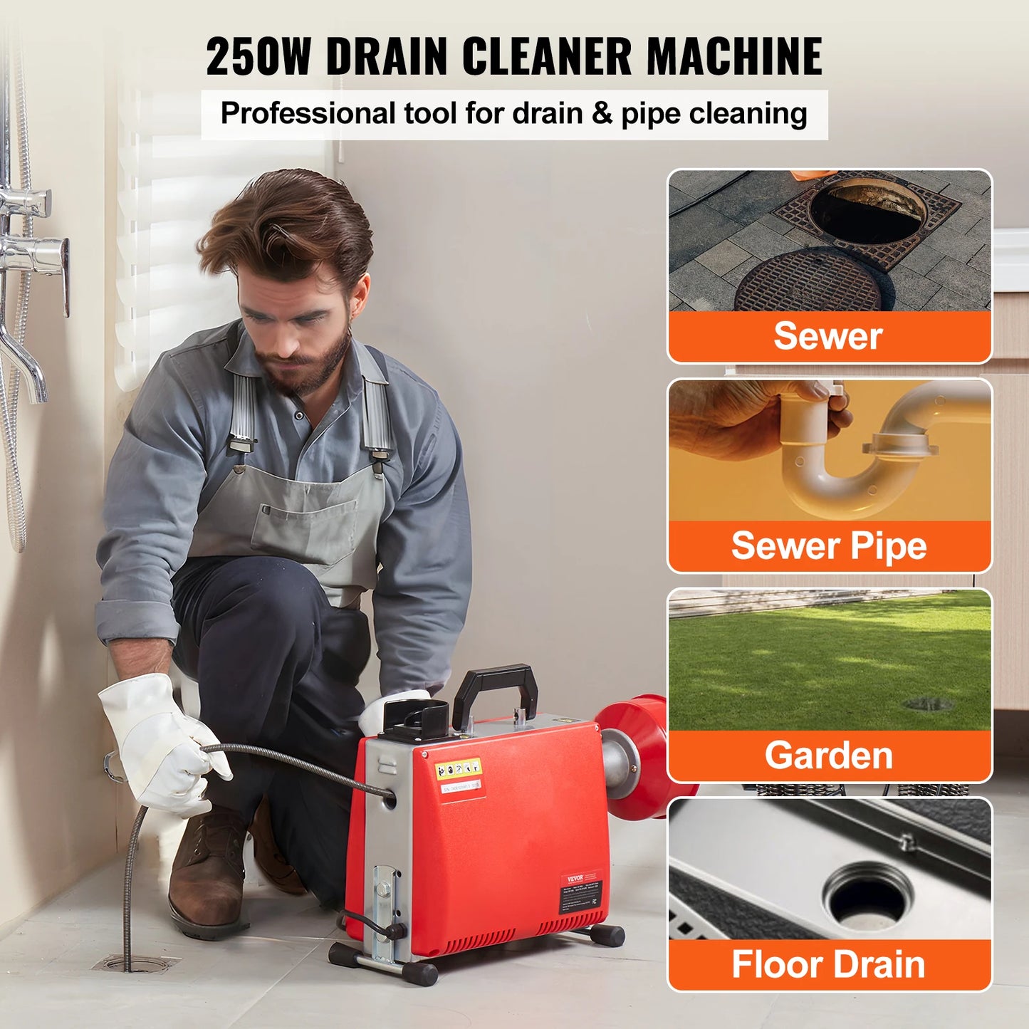 VEVOR 250W Drain Cleaner Auger Electric Sewer Snake