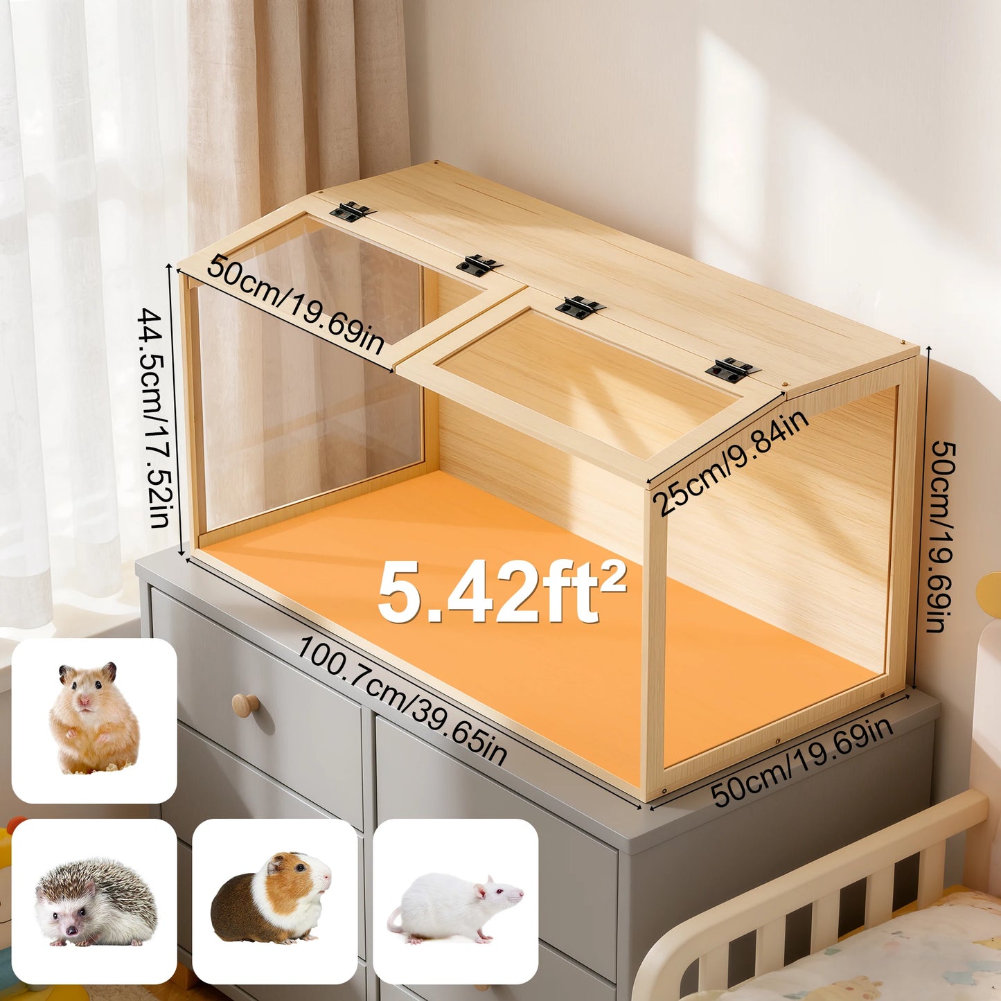 Wooden Hamster Cage With Built In LED Light
