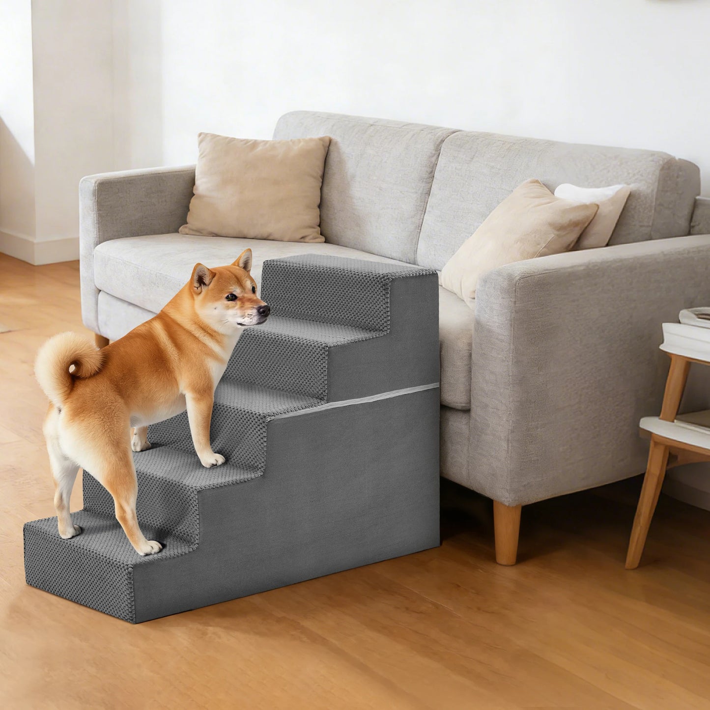 3-5 Step Right Angled Foam Dog Stairs For Small Dogs