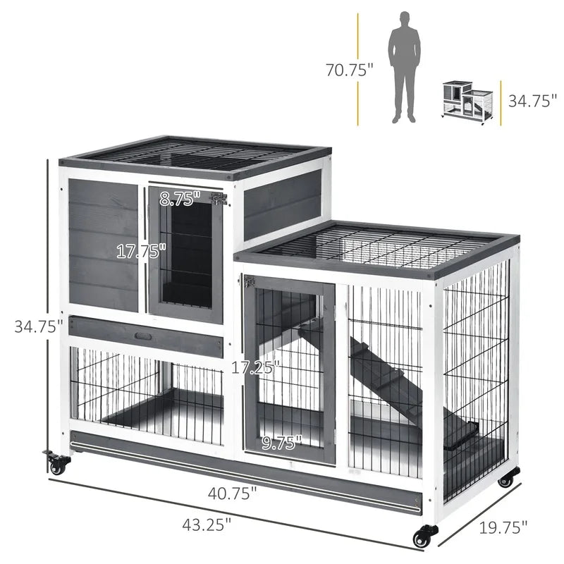Elevated Wooden Rabbit Hutch With Ramp Indoor Small Pets