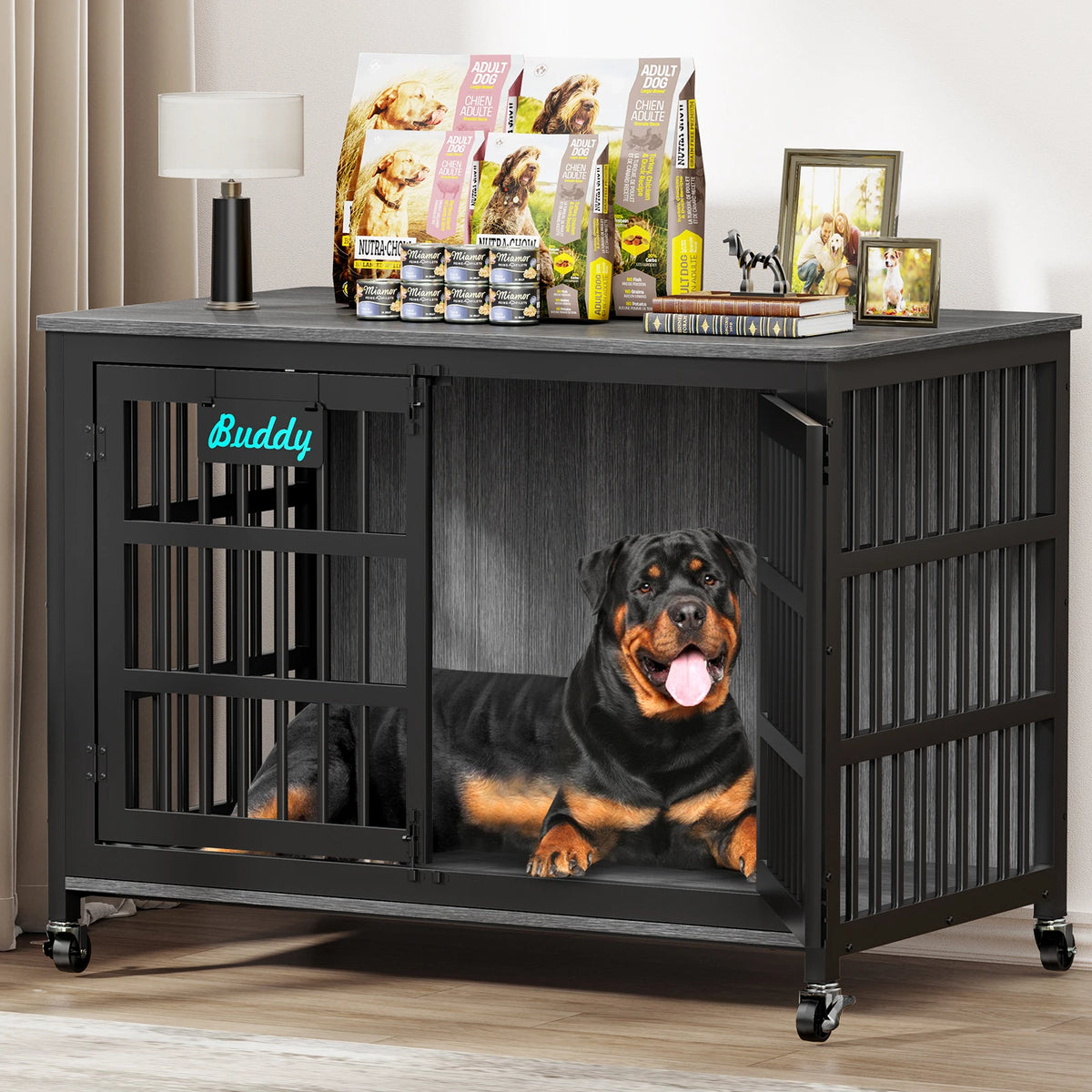 Heavy Duty Dog Crate Furniture With Casters And Wheels