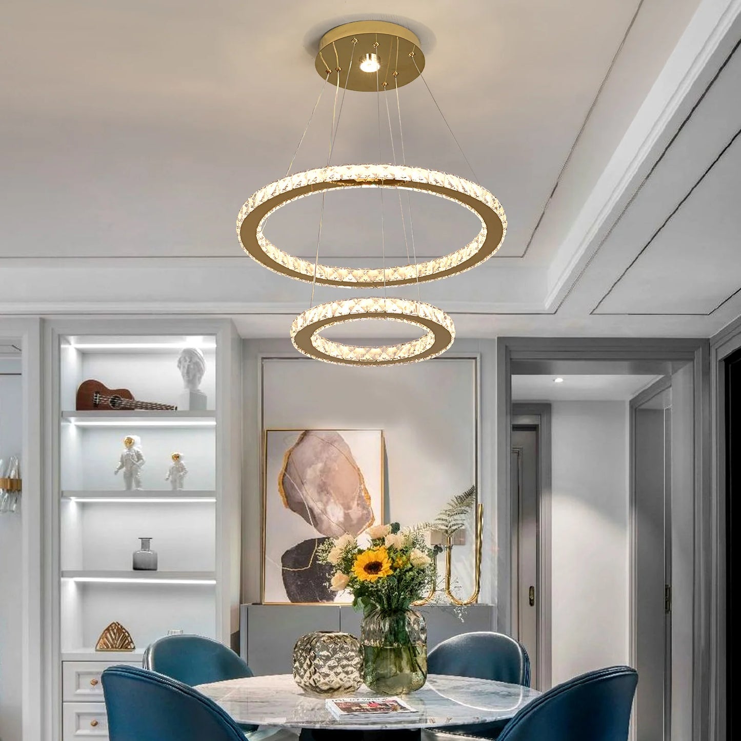 GreeLustr Modern Rings Led Pendant Light Crystal Chandelier
