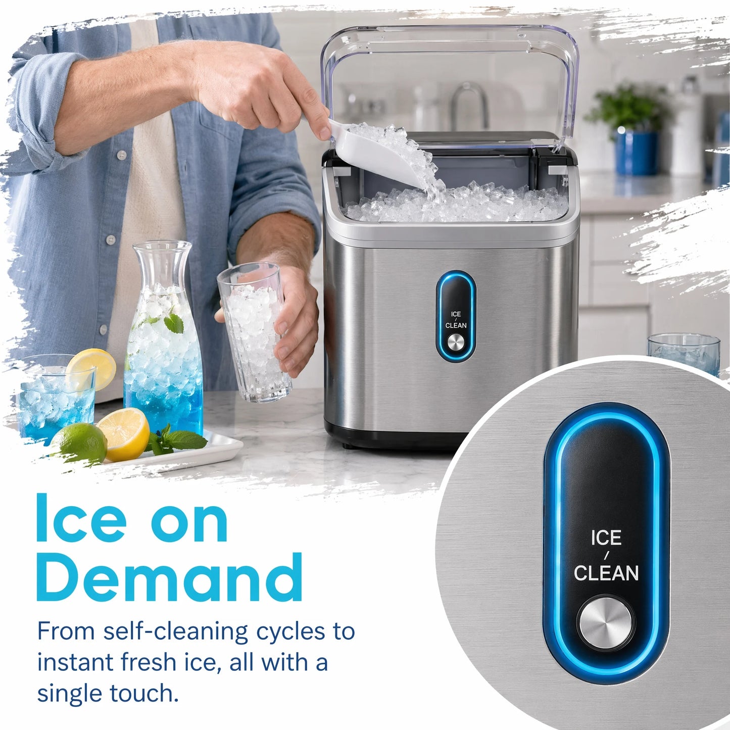 Philergo 33 Lbs Nugget Ice Maker Countertop Self Cleaning