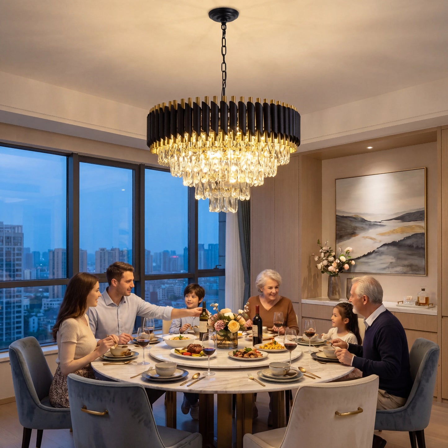 Dimmable 5 Tier K9 Crystal Chandelier For Living Room