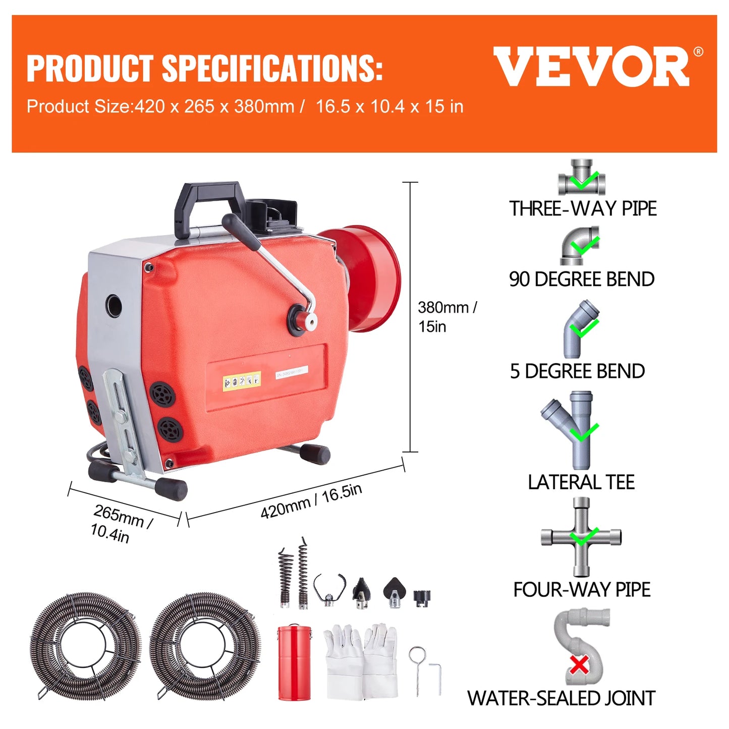VEVOR 250W Drain Cleaner Auger Electric Sewer Snake