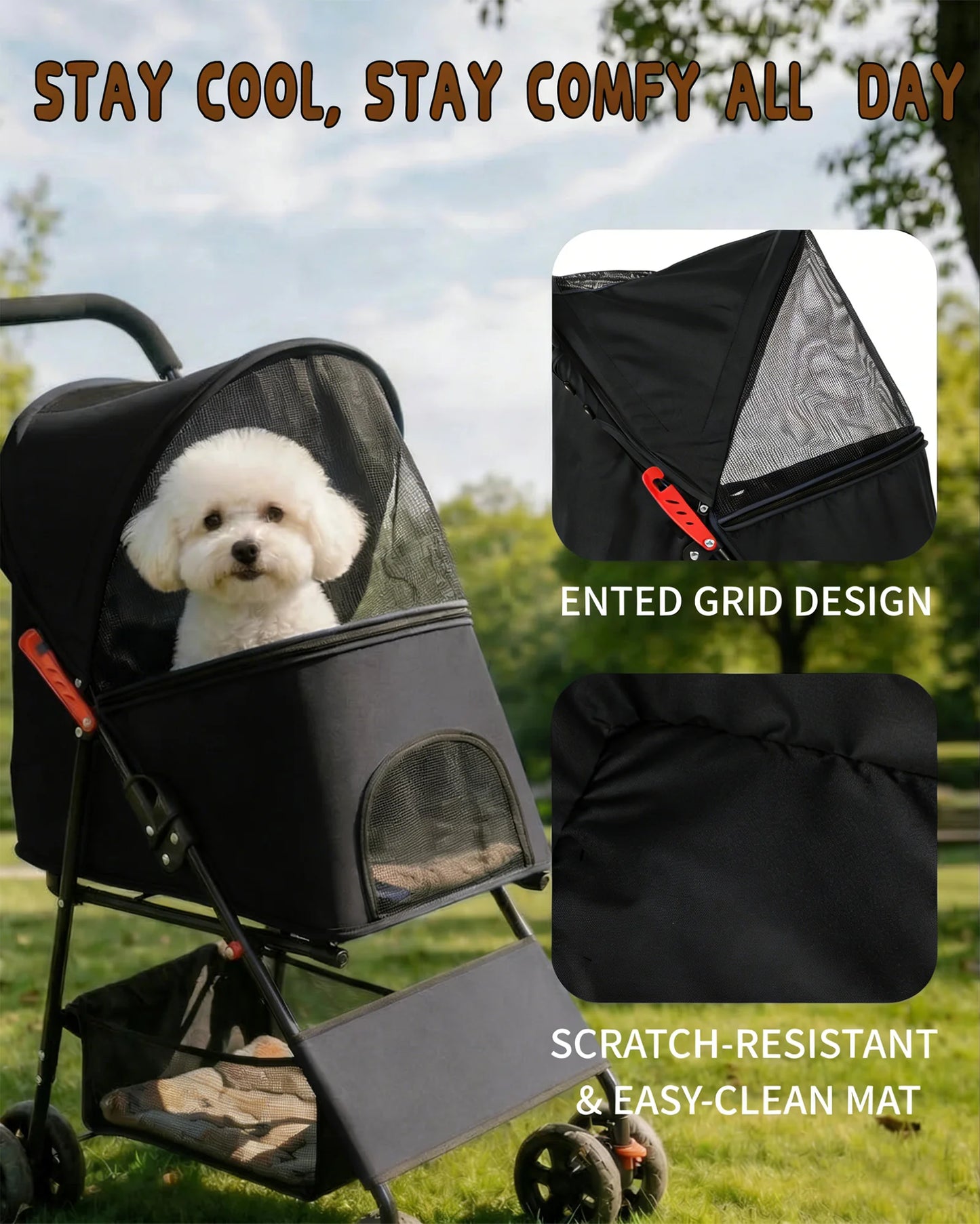 Cabusatly Lightweight Pet Stroller With Storage Basket