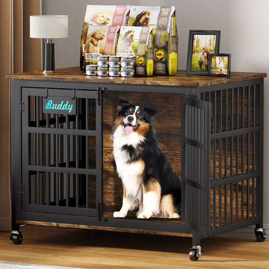 Heavy Duty Dog Crate Furniture With Casters And Wheels