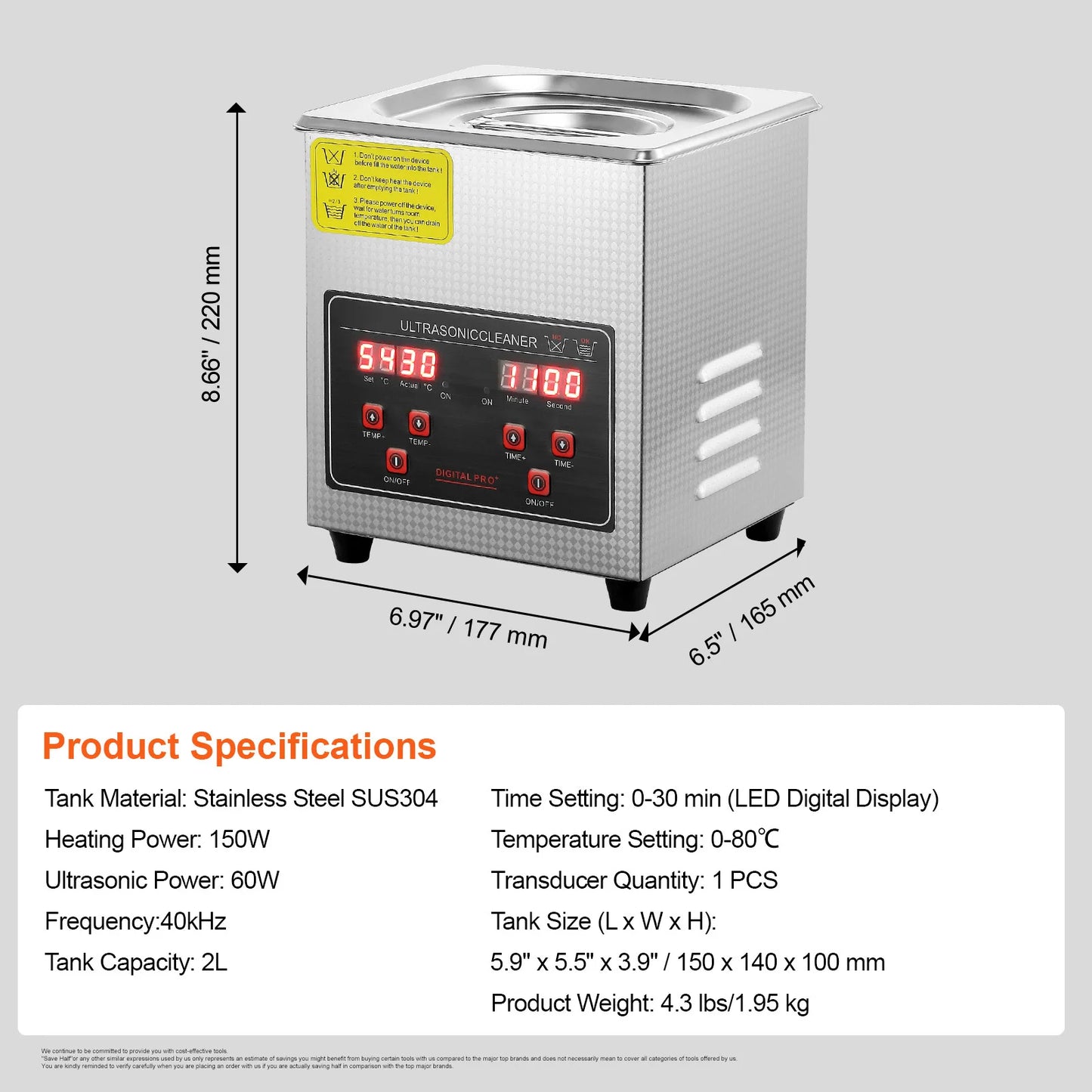 SucceBuy Ultrasonic Cleaner Stainless Steel Portable