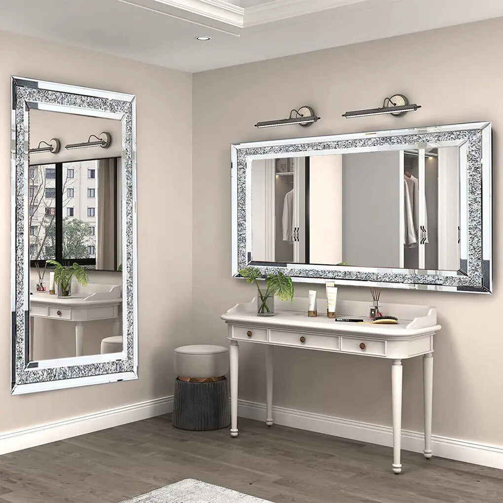 LUVODI Crystal Rhinestone Frameless Vanity Mirror Wall Mount