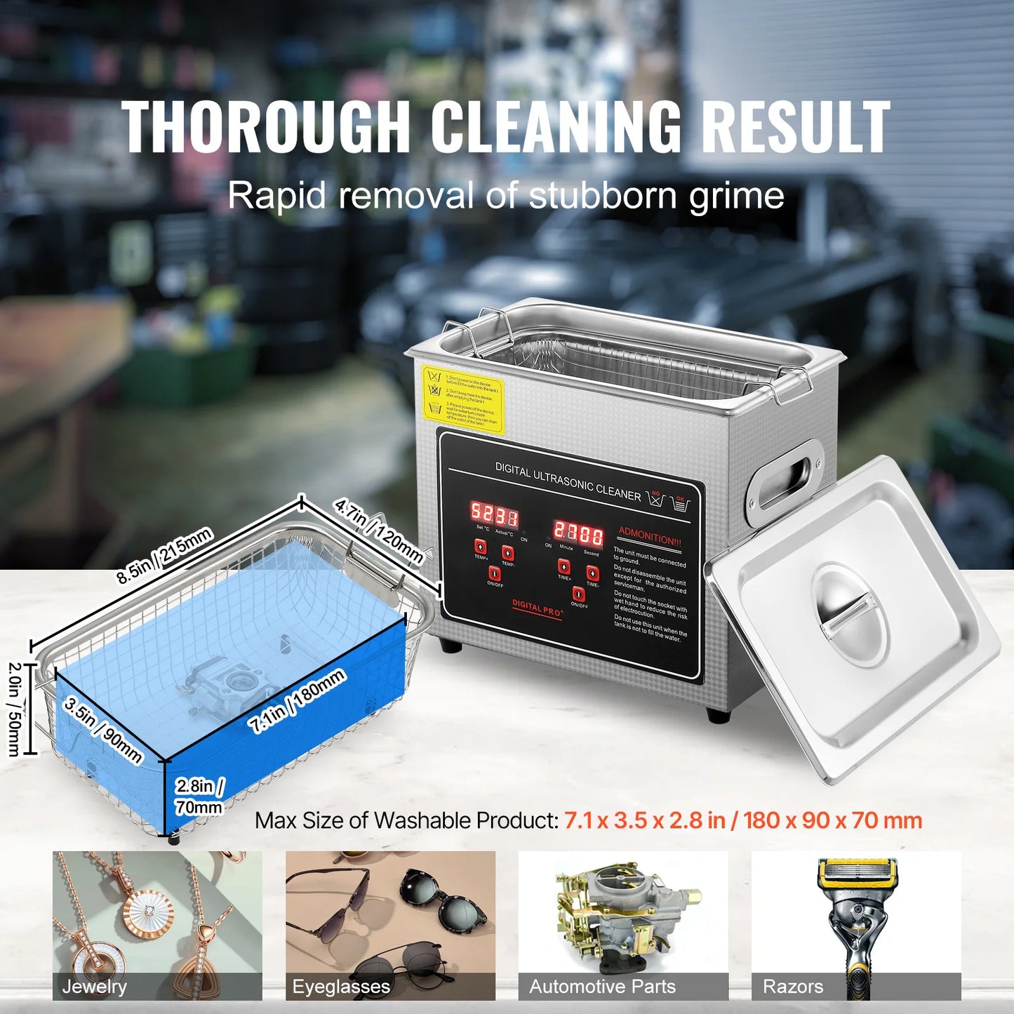 SucceBuy Ultrasonic Cleaner Stainless Steel Portable Heated