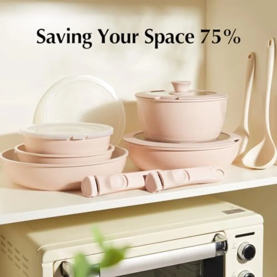 Pans and Pots Set Nonstick, Ceramic Cookware Set with Detachable Handles 16Pcs, Induction Dishwasher Oven Safe Kitchen Cooking
