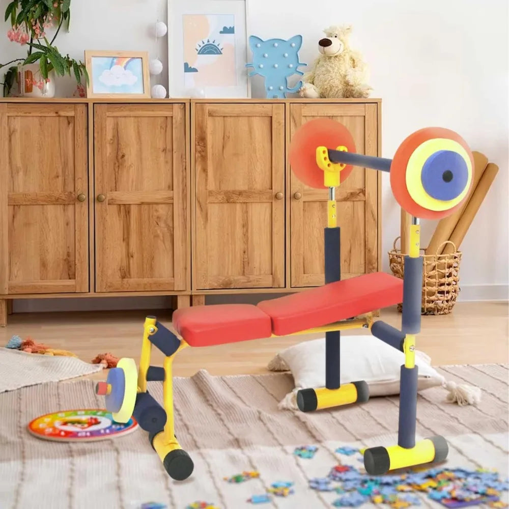 Adjustable Kids Weight Bench Set Barbell Ages 3 To 6
