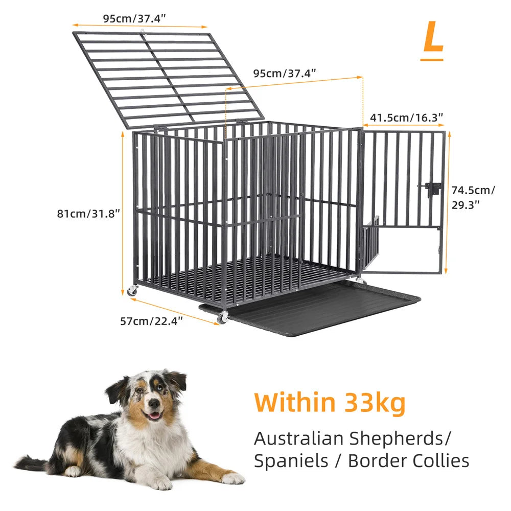 Borwart Heavy Duty Metal Dog Crate With Tray And Wheels