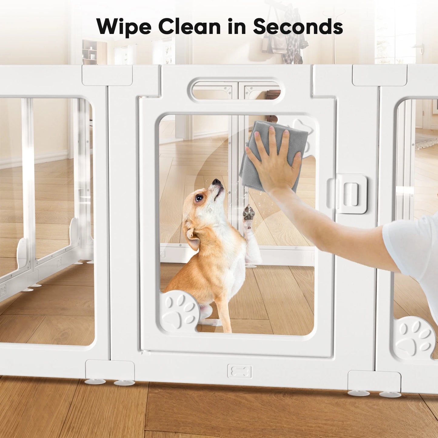 Clear Acrylic Dog Play Pen Indoors 24", 8 Panels Transparent Puppy Playpen with Door for Small Dogs Puppies, Modular Plastic Pet Playpen Cage Fence Crate for Cat Kitten Rabbit