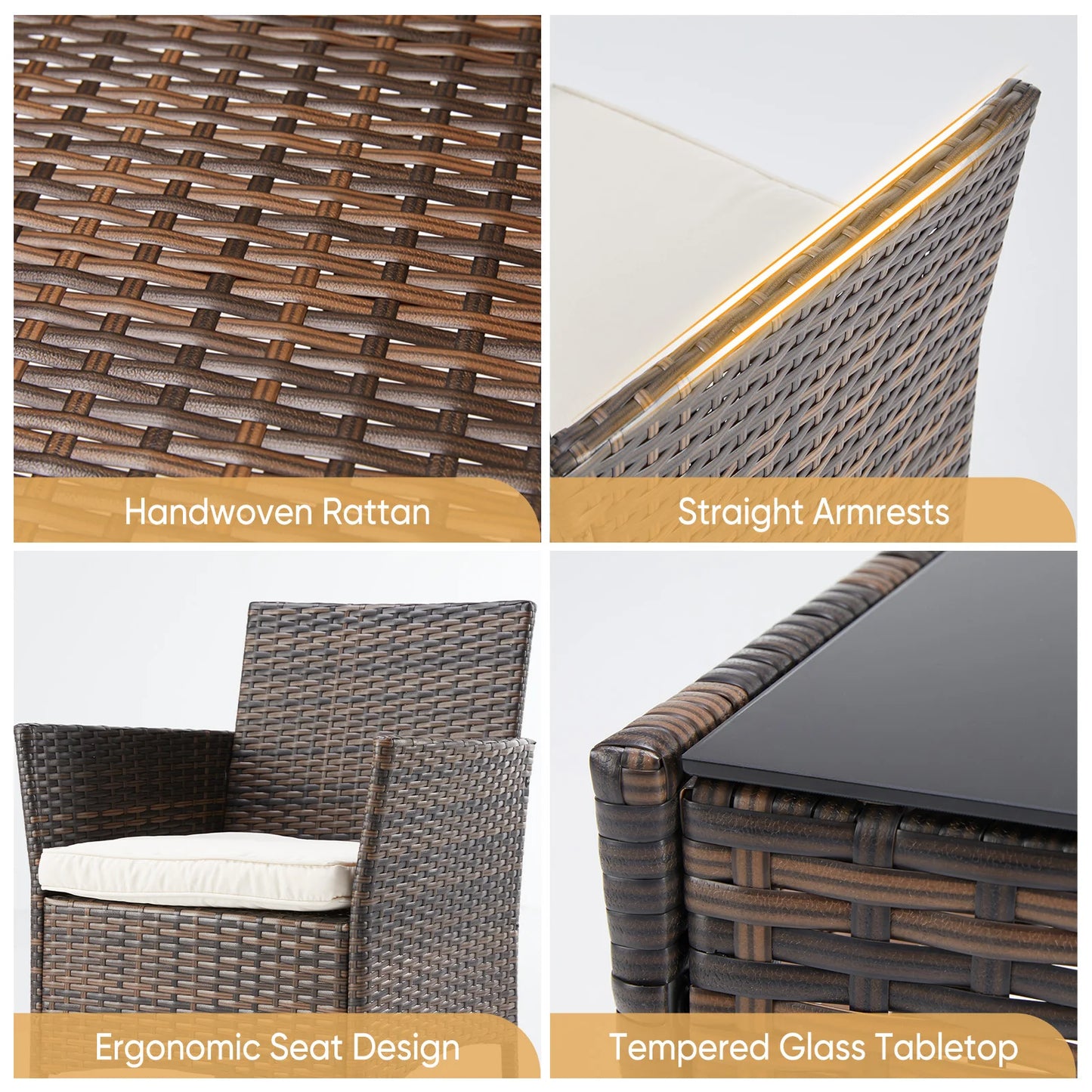 JHK 3 Piece Patio Furniture Set With Rattan Chairs