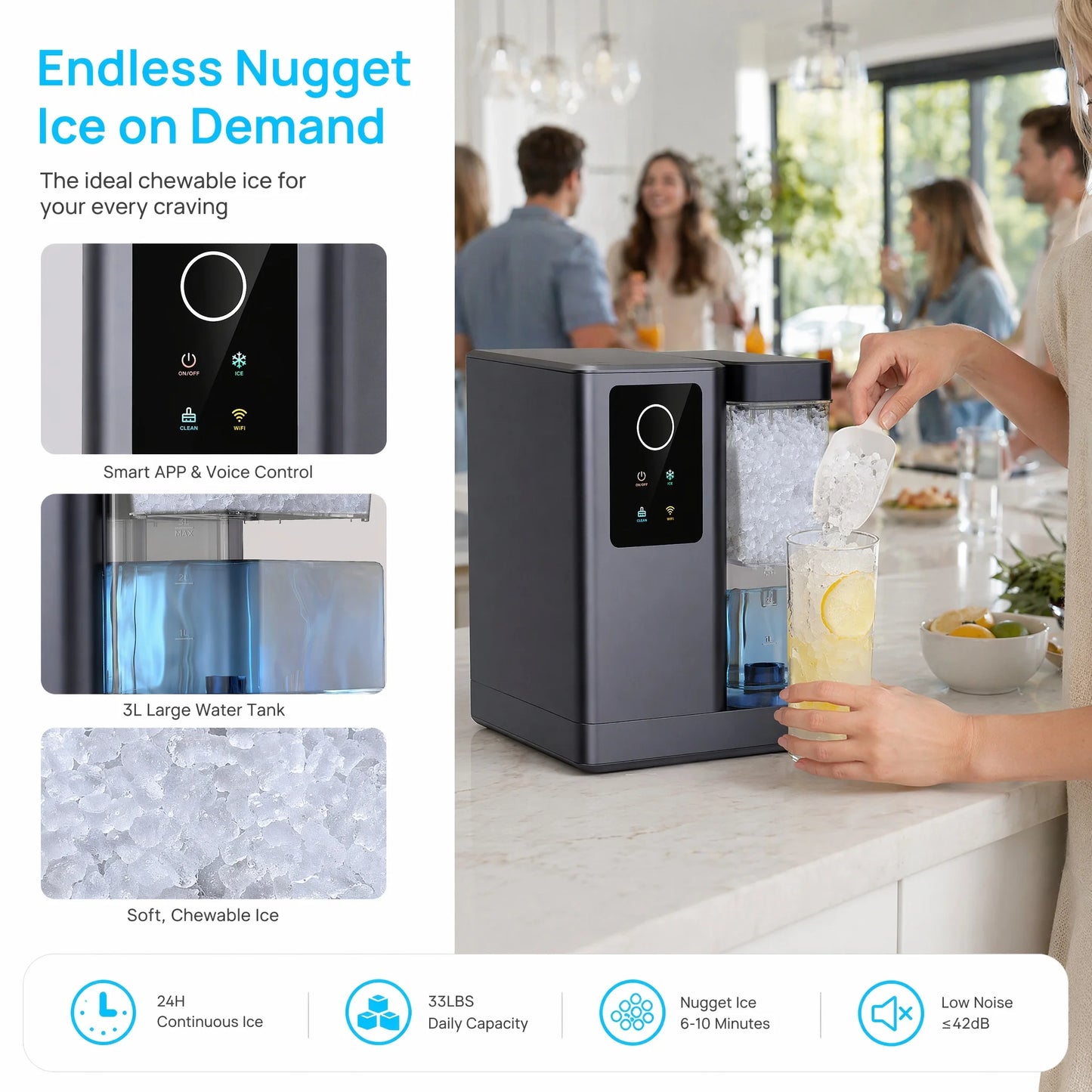 PHILERGO Nugget Ice Maker Countertop Self Cleaning App