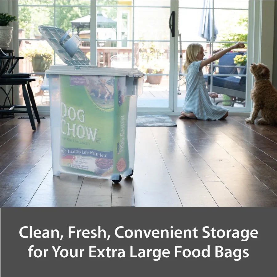 Roll Away Pet Food Storage With Wheels And Scoop