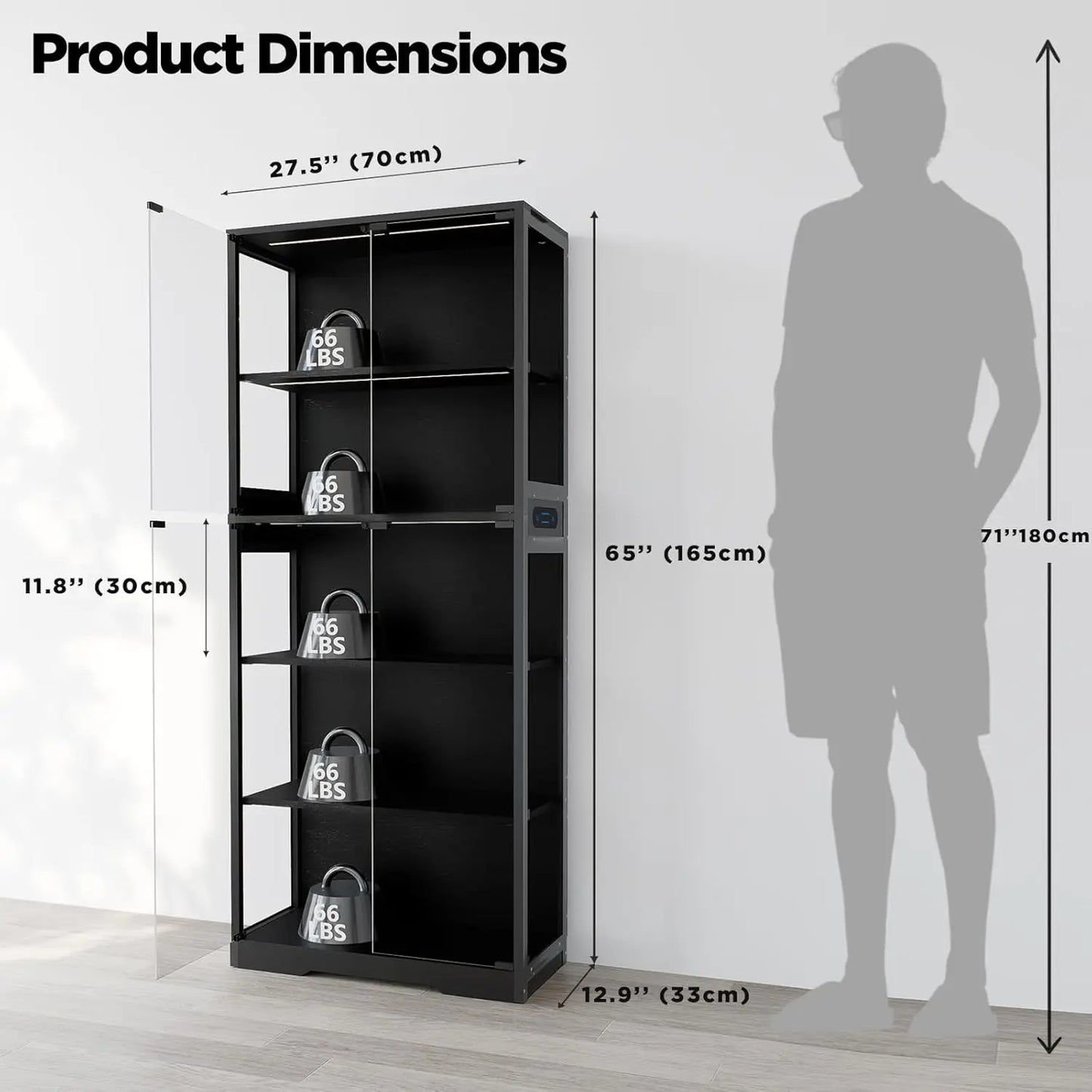 Zhilu 5-Tier Glass Display Cabinet With Led Lights