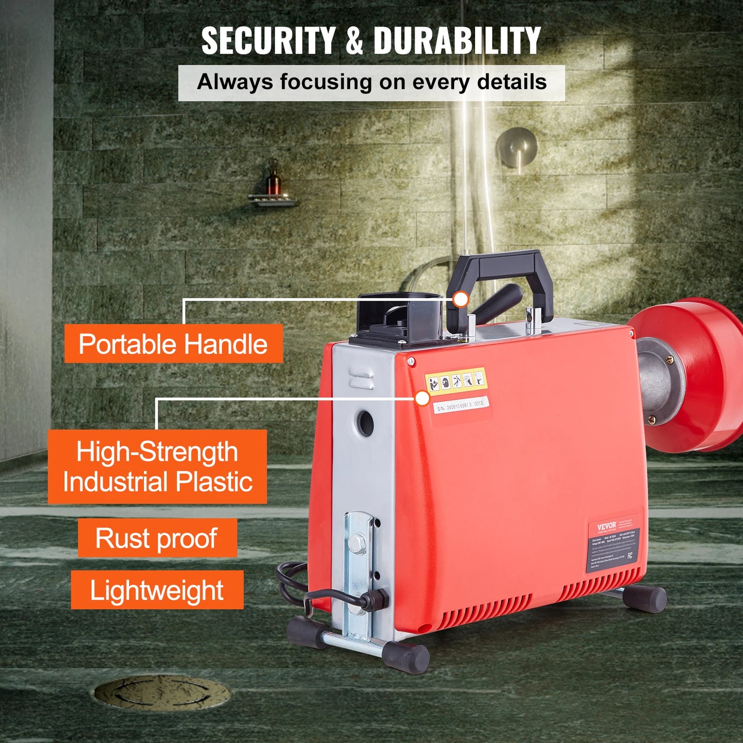 VEVOR 250W Drain Cleaner Auger Electric Sewer Snake