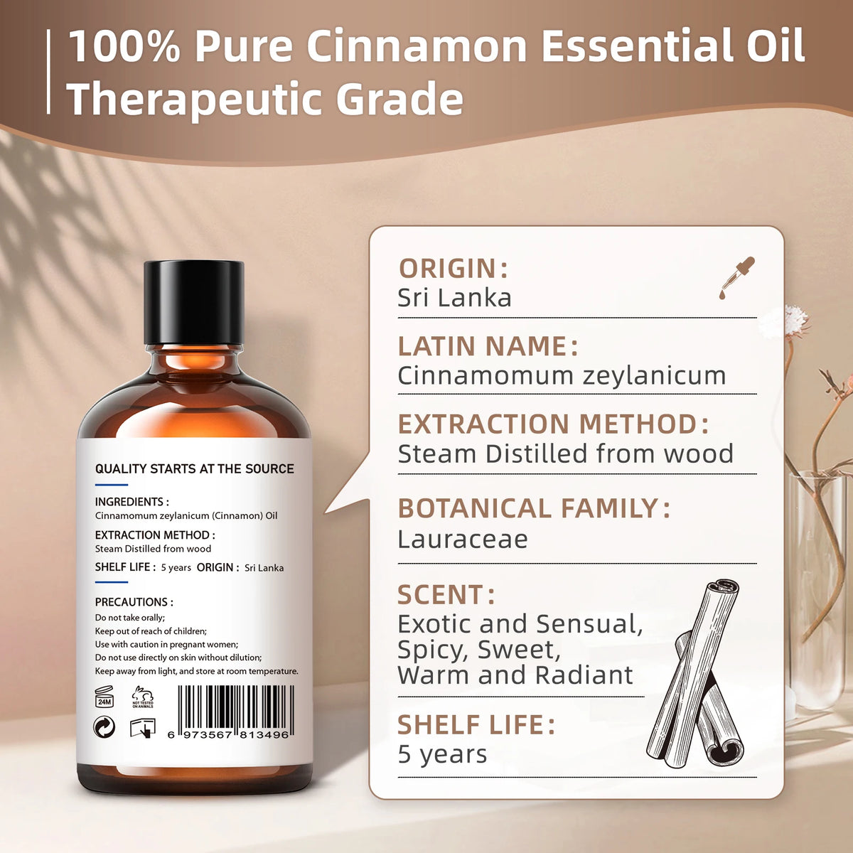 Hiqili Pure Cinnamon Bark Essential Oil