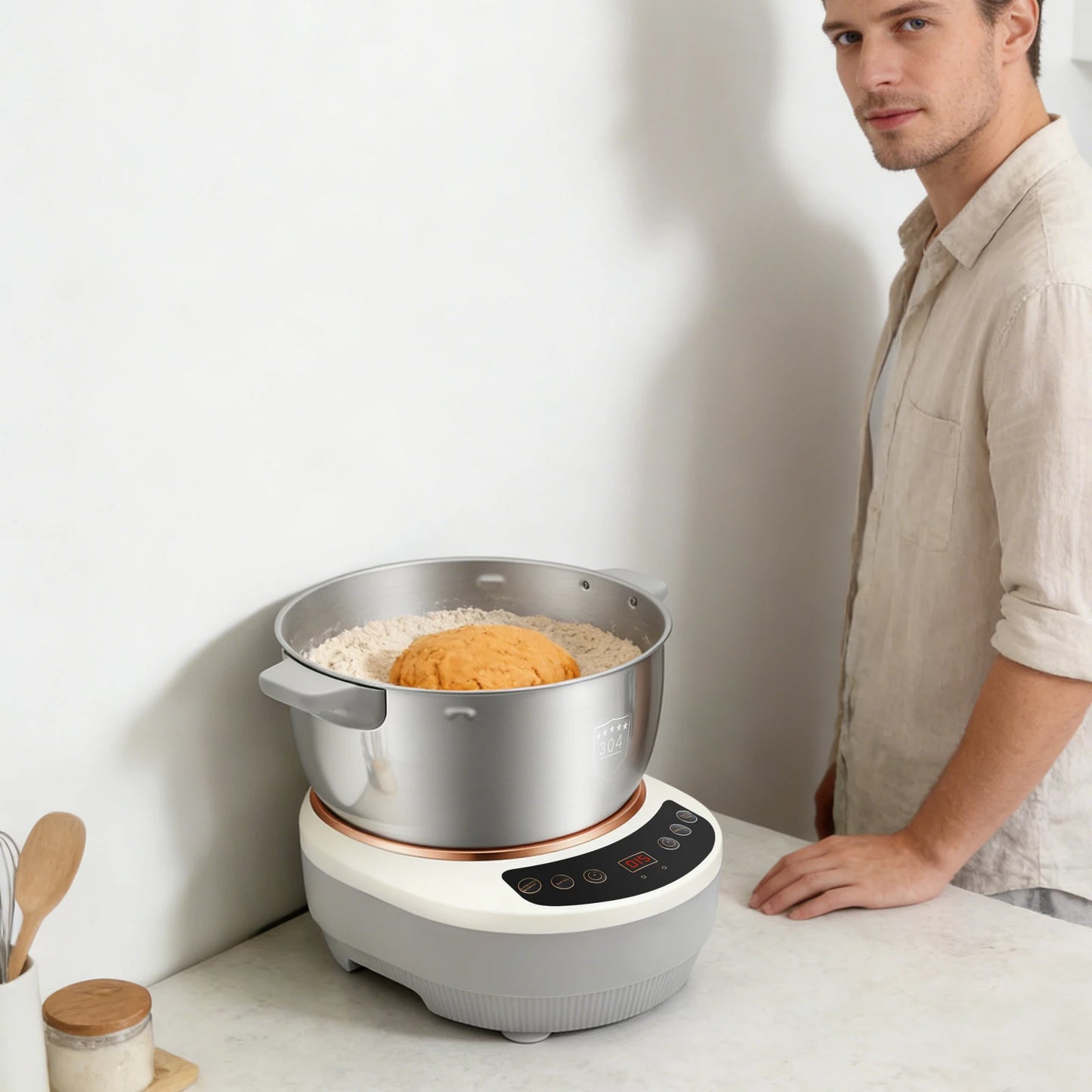 Electric Stainless Steel Dough Kneading Mixer With Timer