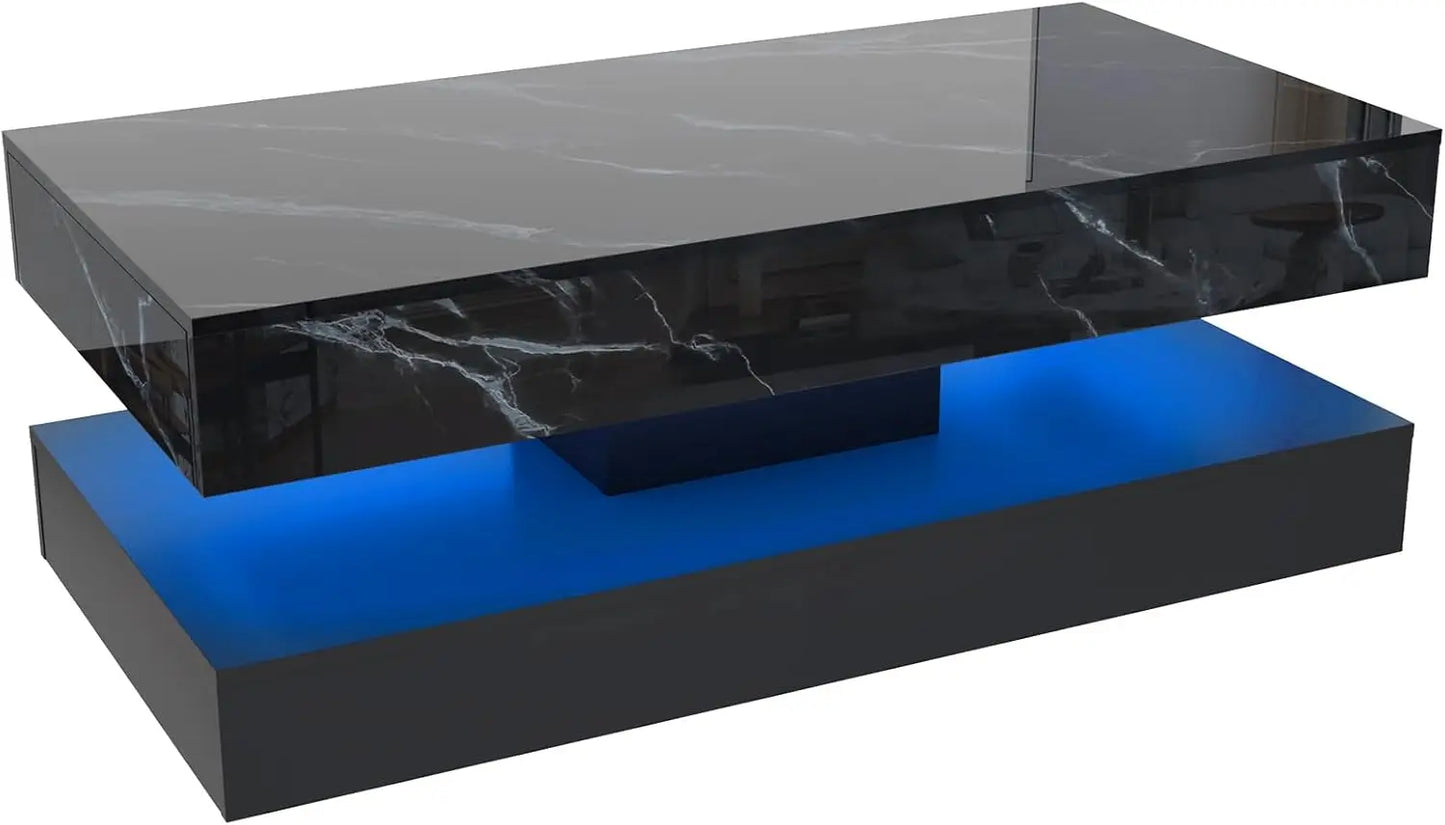 QiaoShiRen Modern LED Coffee Table with Dual Storage Drawers