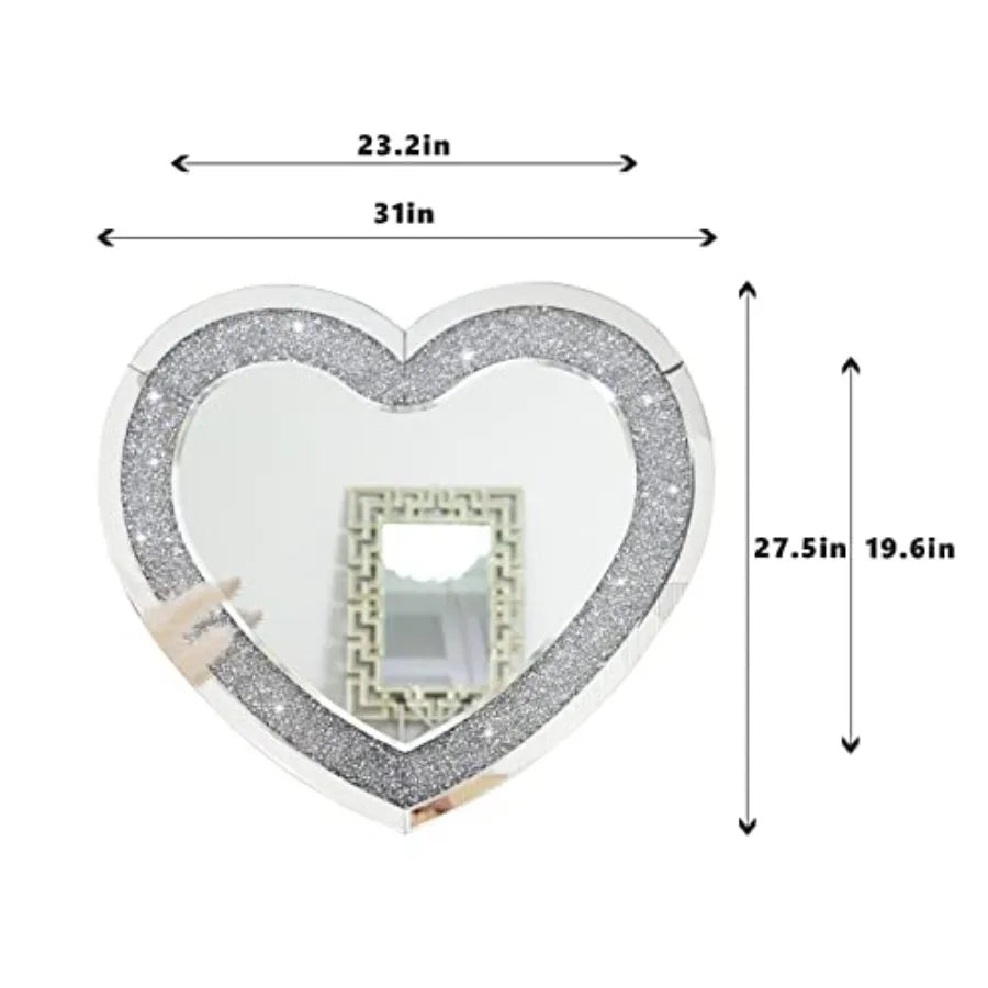 Heart Shaped Decorative Wall Mirror With Silver Diamond