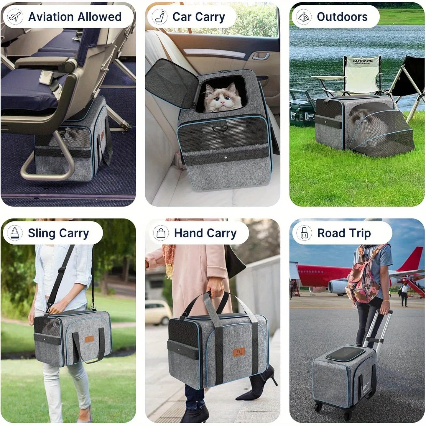 Wheeled Cat Cage Expandable Travel Crate for Pets