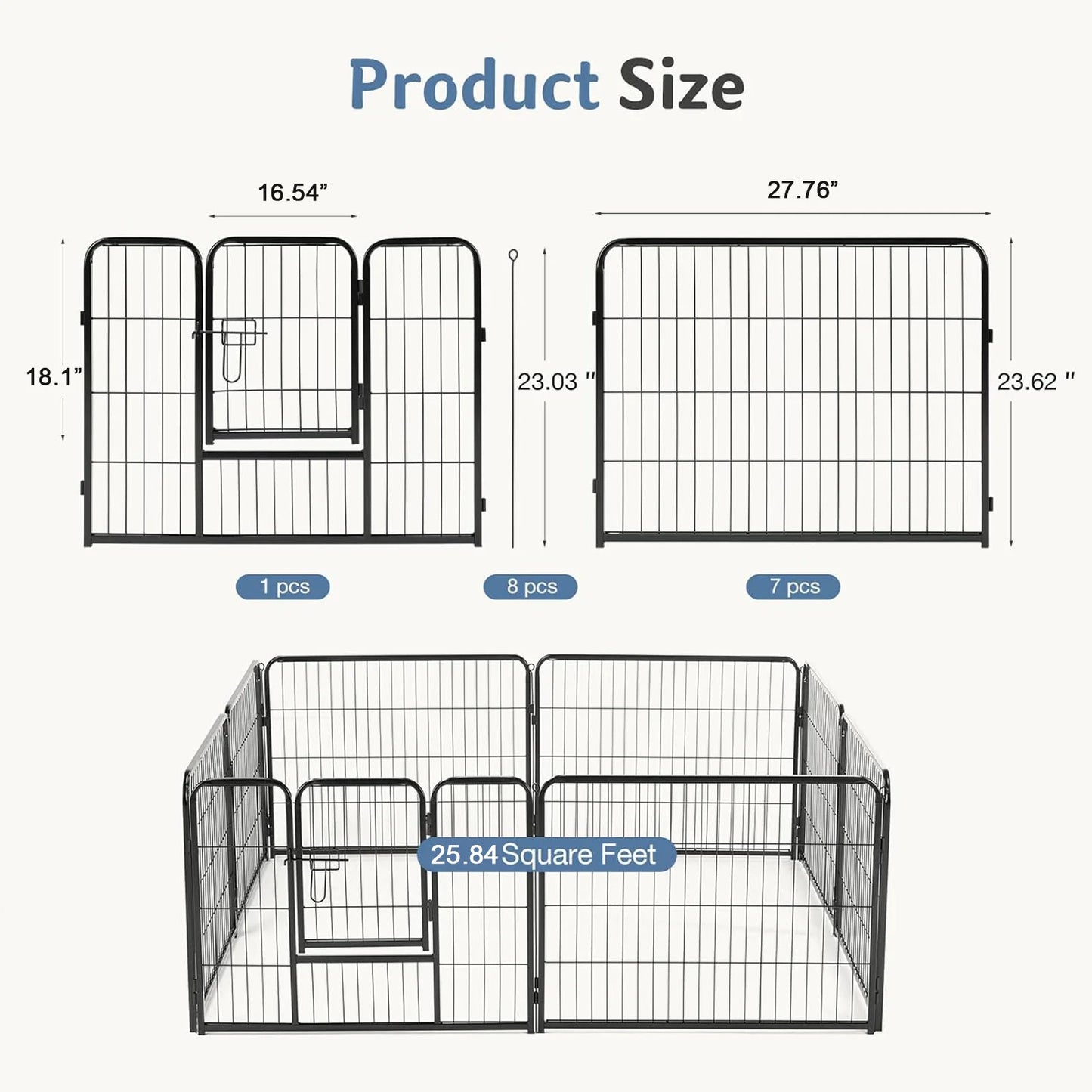 JHK Foldable Metal Dog Playpen For Outdoor Use