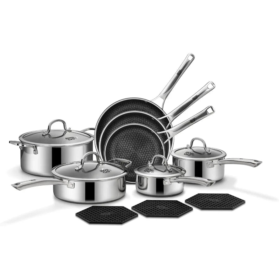 Nonstick 14-Piece Stainless Steel Cookware Set