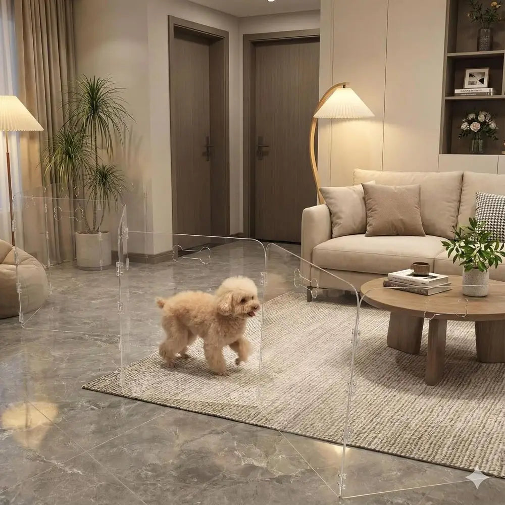 Clear Acrylic Indoor Dog Playpen With Retractable Door