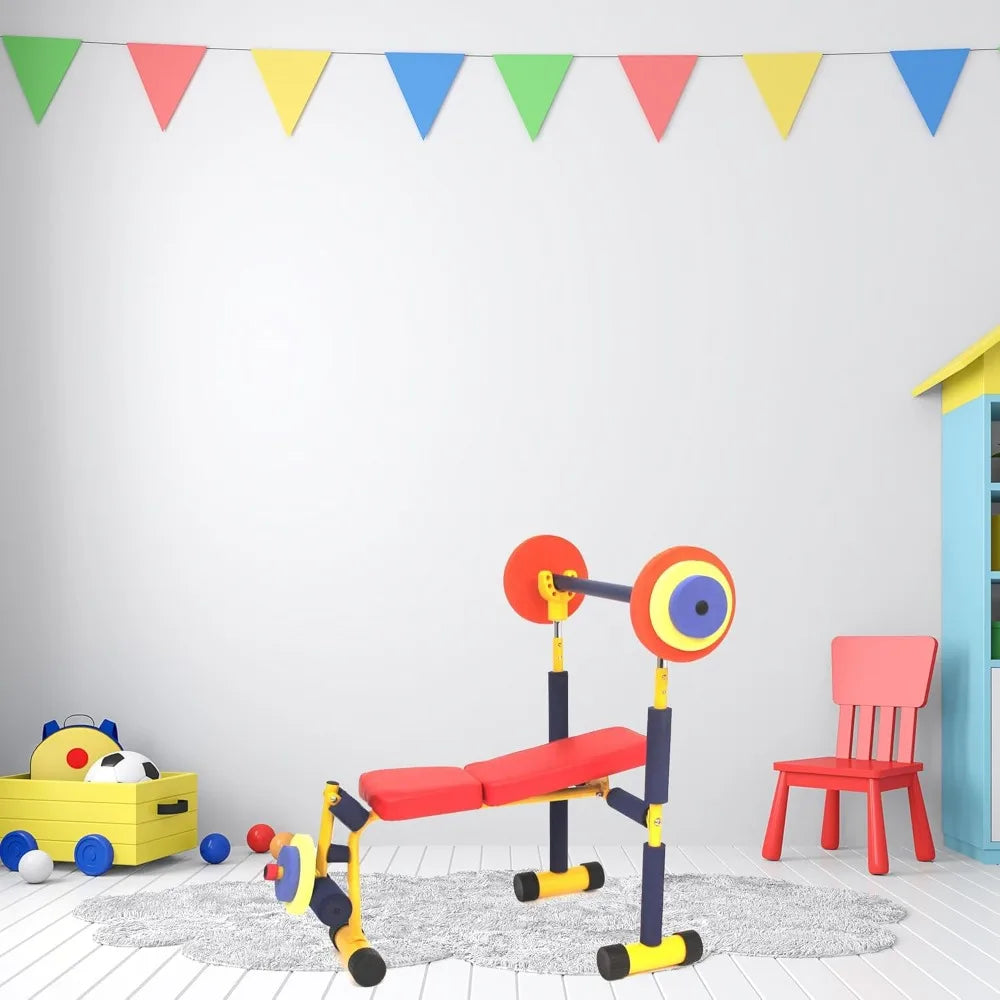 Adjustable Kids Weight Bench Set Barbell Ages 3 To 6