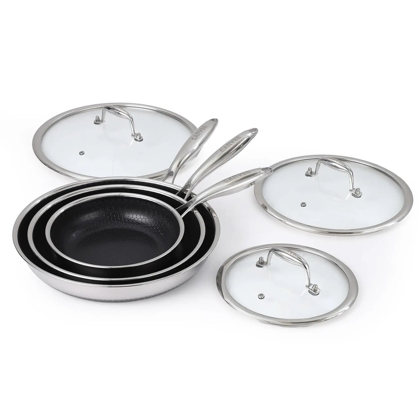 HiMISS Tri-Ply Stainless Steel Nonstick Frying Pan Set