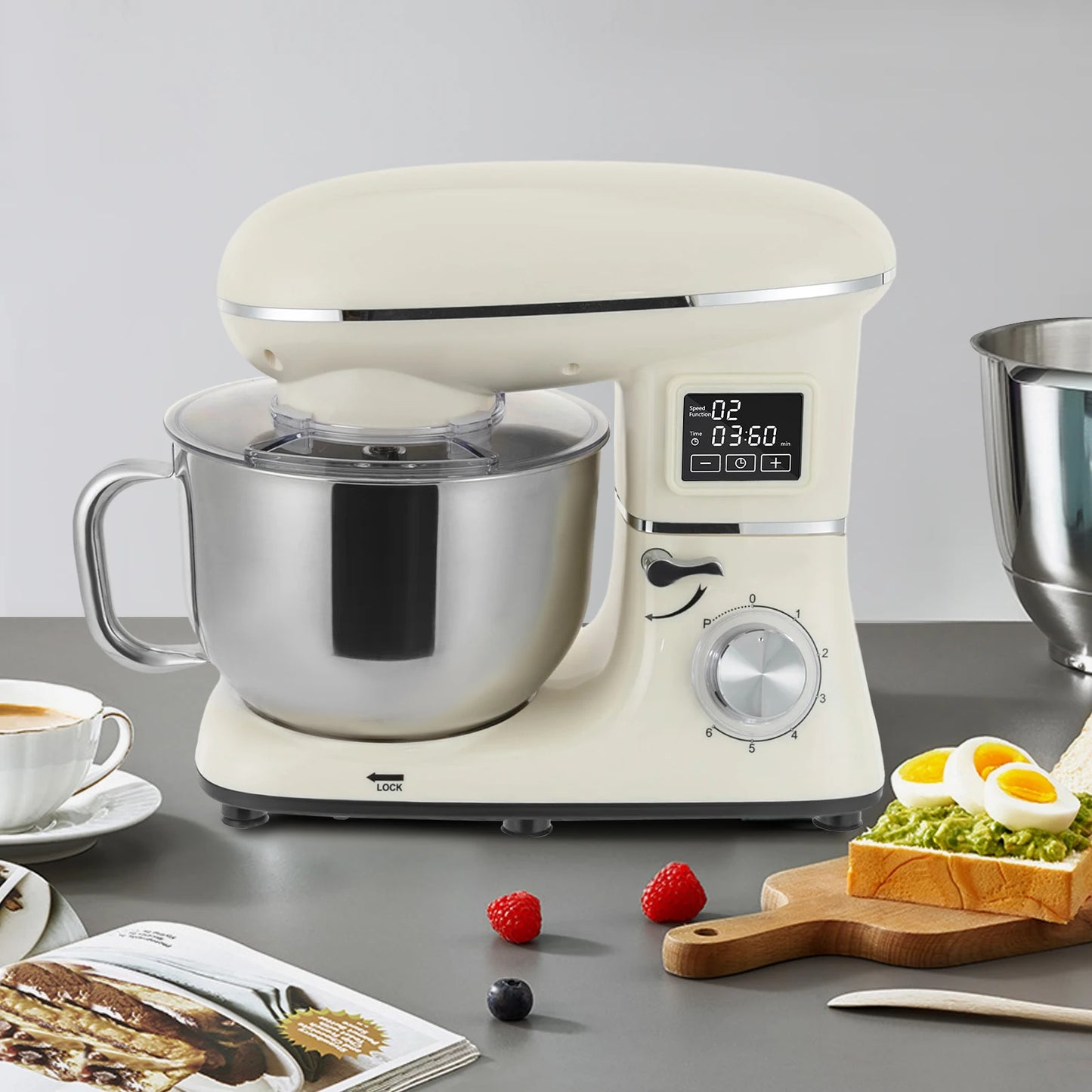 Digital Kitchen Stand Mixer With Timer And Dough Hook