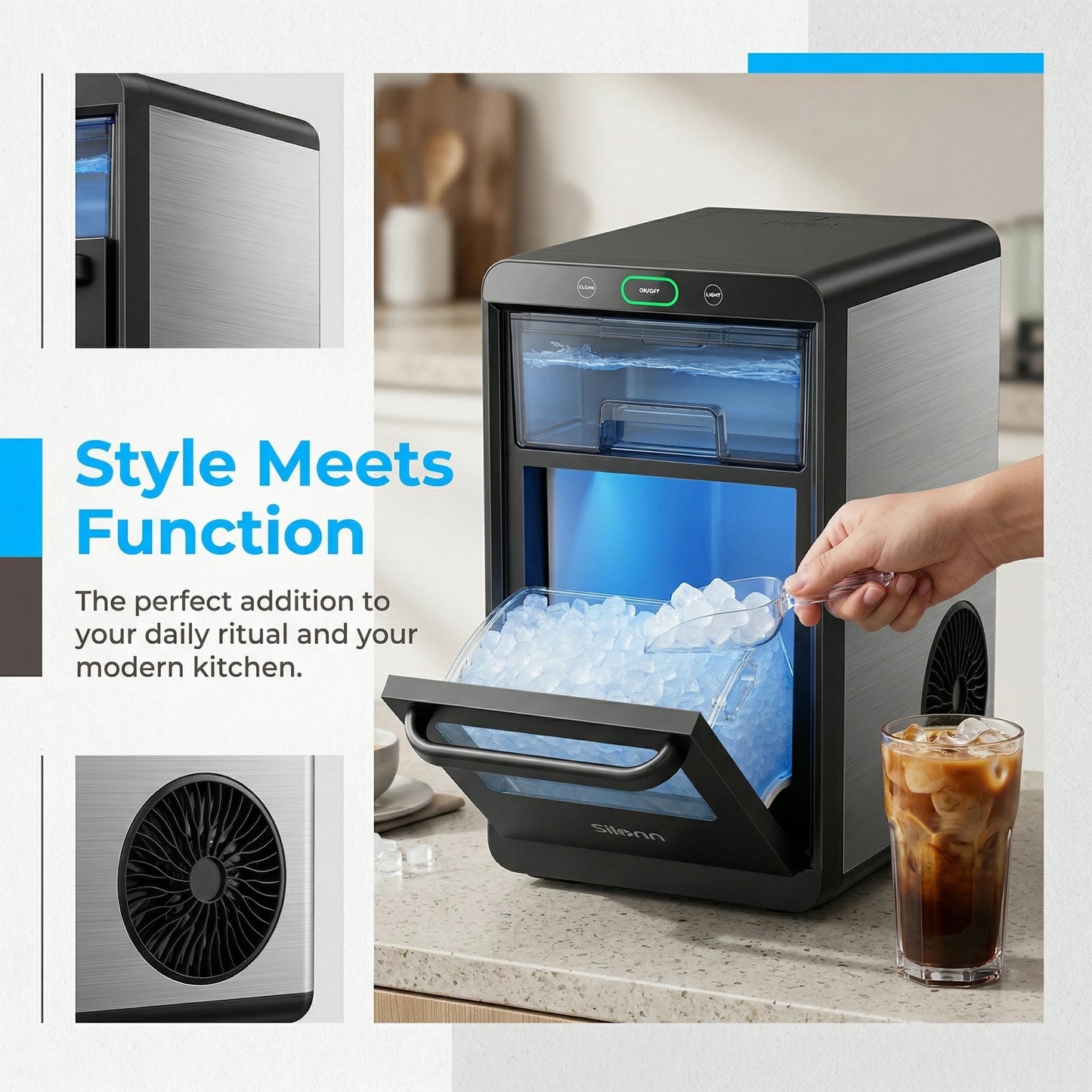 PHILERGO Nugget Ice Maker Countertop Pellet Ice Machine