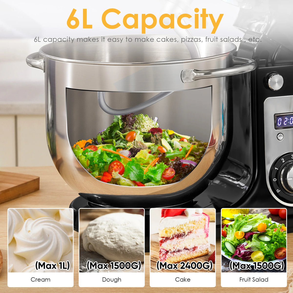 BioloMix 1200W 6L Stand Mixer With Tilt Head