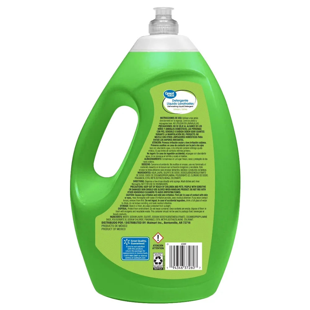 Dishwashing Liquid Soap Detergent Lemon Lime Scent 90 Fl Oz Large Capacity Refill Kitchen Cleaner Degreaser Fresh Fragrance