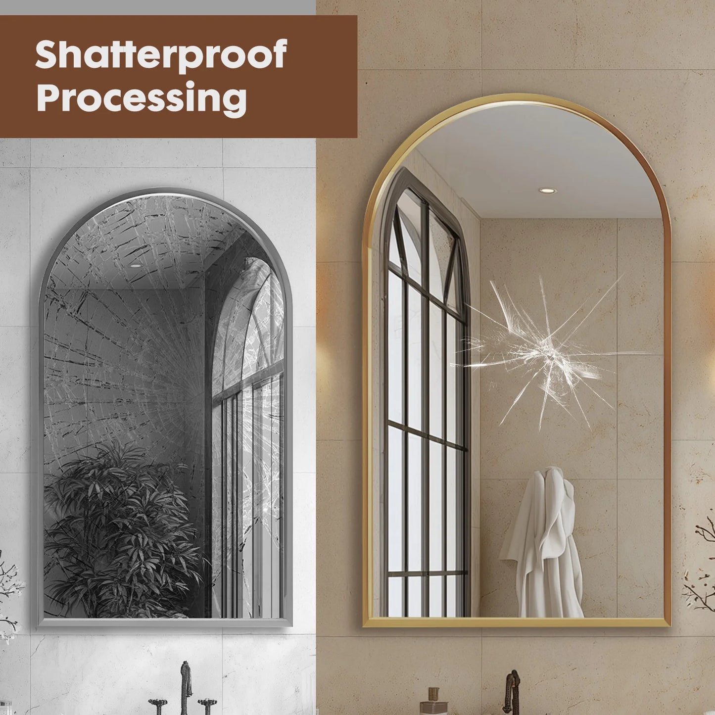 JHK Arched Metal Framed Bathroom Mirror For Wall Hanging
