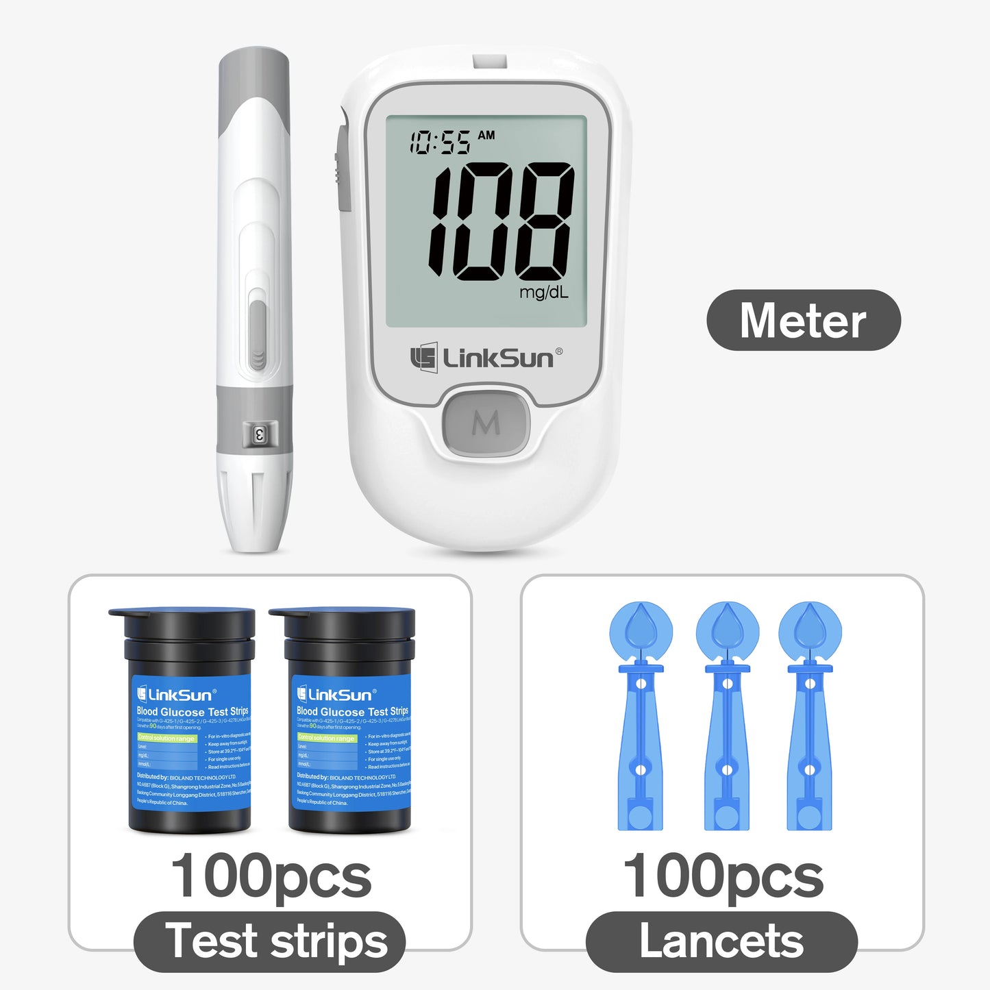 Linksun Blood Glucose Meter G-425-3 Glucometer Kit