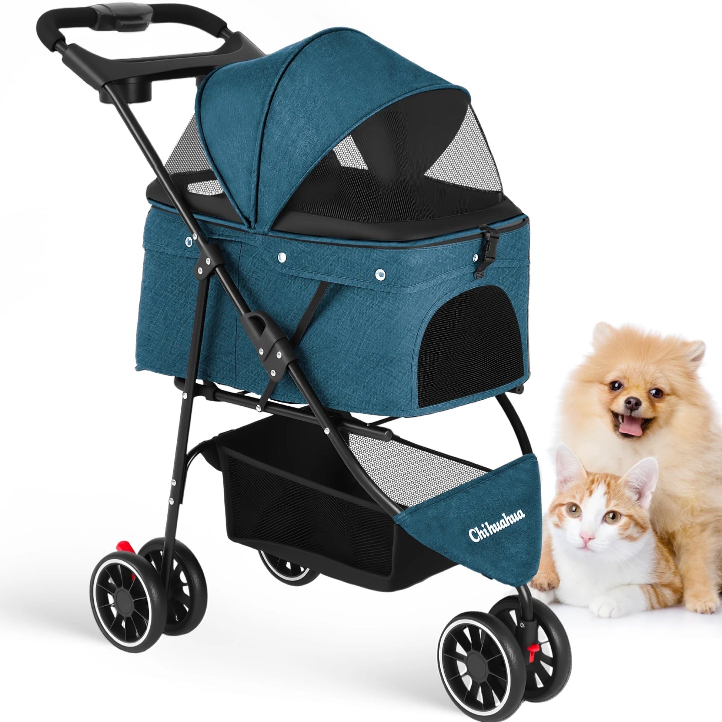 Chihuahua Pet Stroller 3 Wheel Foldable Breathable Canopy