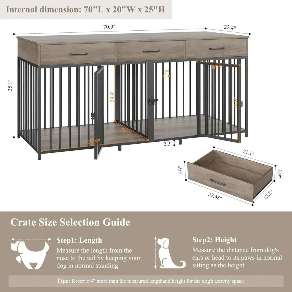 Sturdy Wooden Indoor Dog Kennel With Three Doors