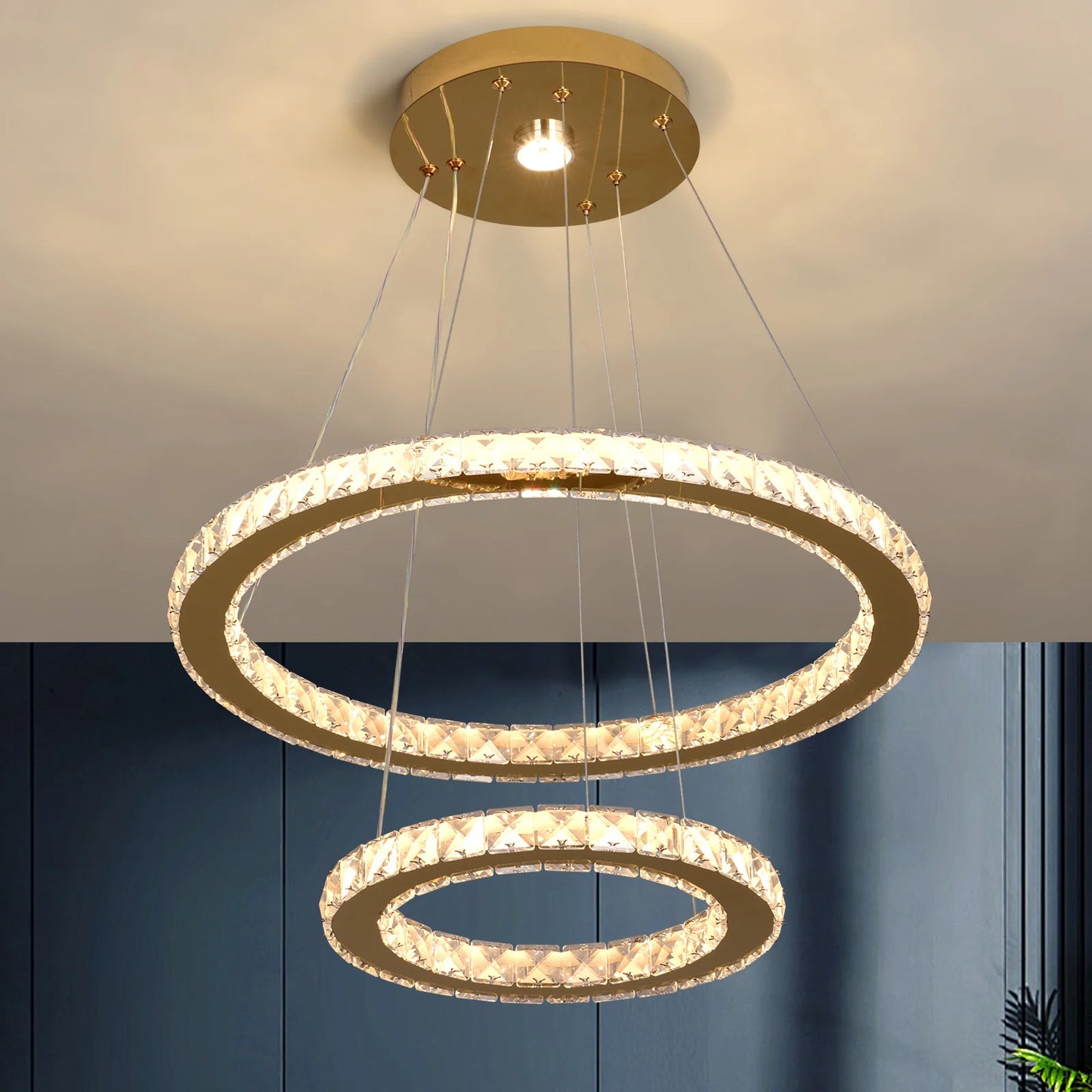 GreeLustr Modern Rings Led Pendant Light Crystal Chandelier