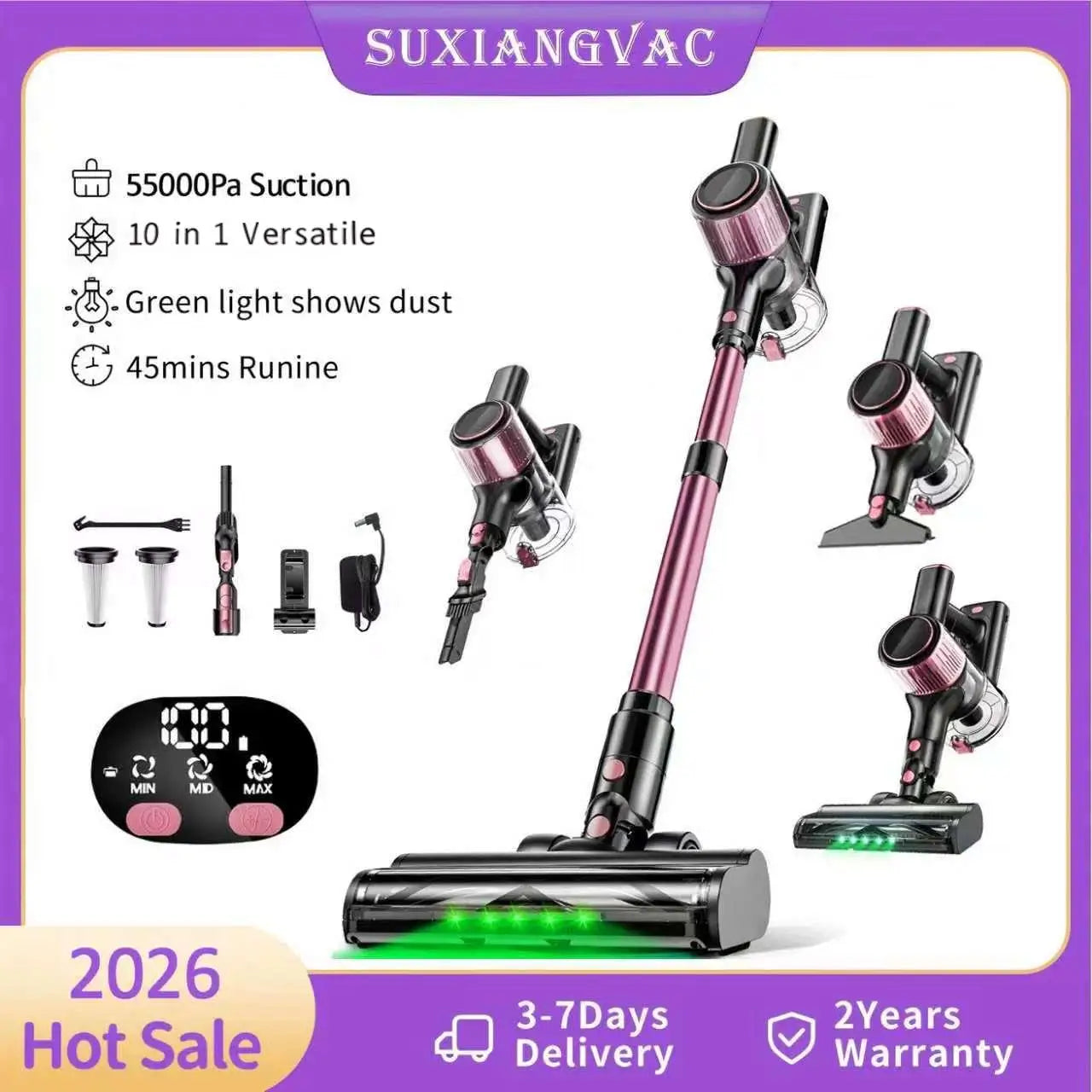 SUXIANGVAC Cordless Vacuum Cleaner 55KPa 8 In 1 Suction